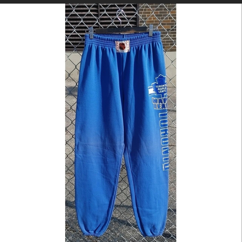 Vtg 1990s NHL Toronto Maple Leafs Harley Sweatpants Made in Canada Large Blue